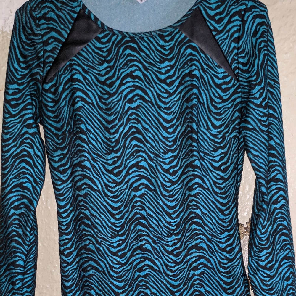 Teal Zebra Dress w/ Faux Leather Panels, Size 12